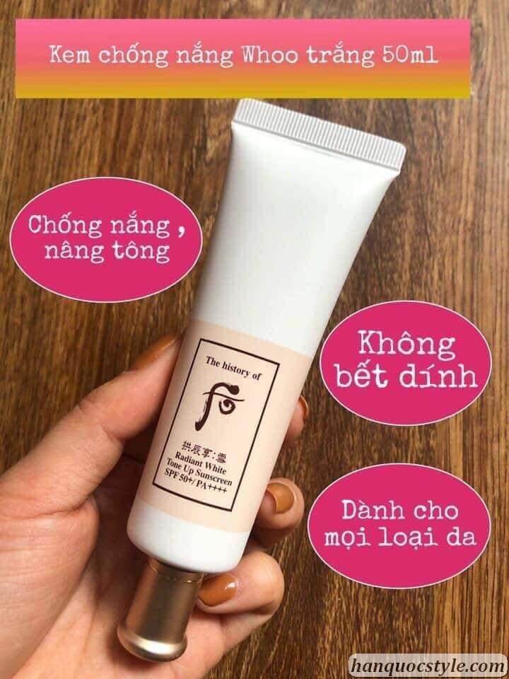 Kem chống nắng Whoo Radiant White Tone Up Sunrcreen Spf 50+/ PA++++